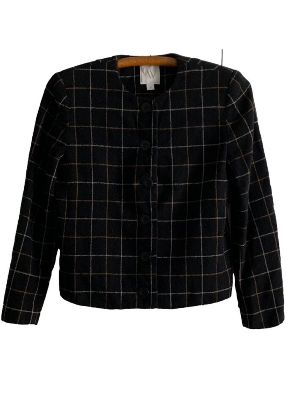 VTG Clifford & Willis Blazer Wool Blend Lined Black Window Pane Design Women’s 6